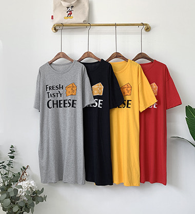 [세일]치즈영문프린팅 루즈핏 원피스
